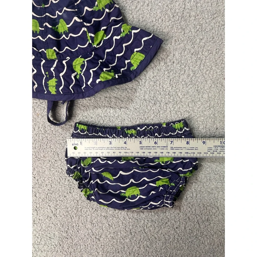 Pottery Barn Kids Sun Hat Diaper Cover 6-12M Navy Blue Turtle Coastal Beach Baby